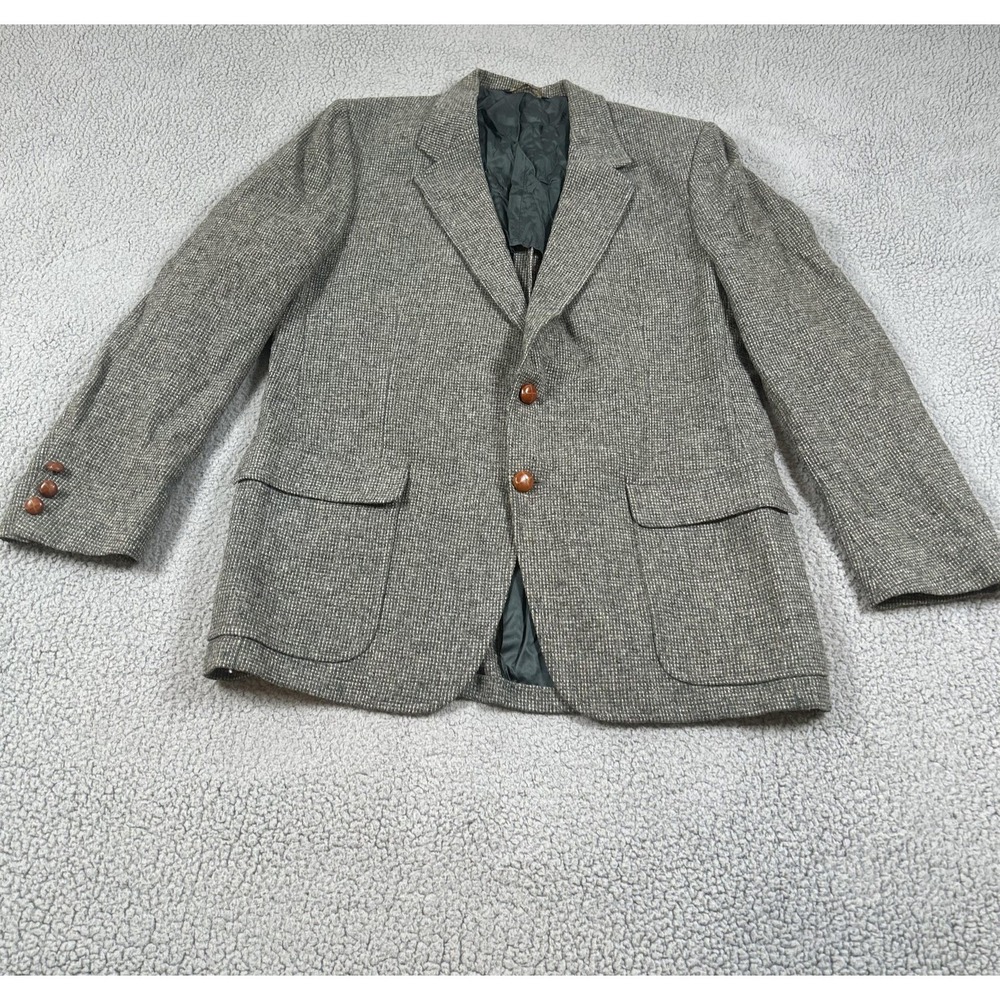 Vintage Kingsridge Blazer Mens Large Green Wool Check Tweed Sport Coat Jacket